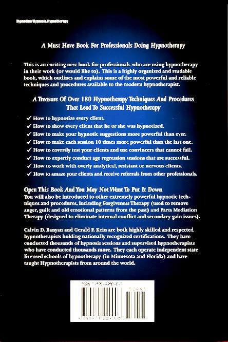 Hypnosis and Hypnotherapy: Basic To Advanced Techniques Back Cover